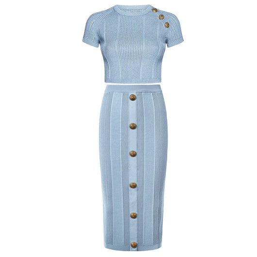Conjunto de Falda Midi y Blusa Tejida - Elegancia Versátil - Image 5