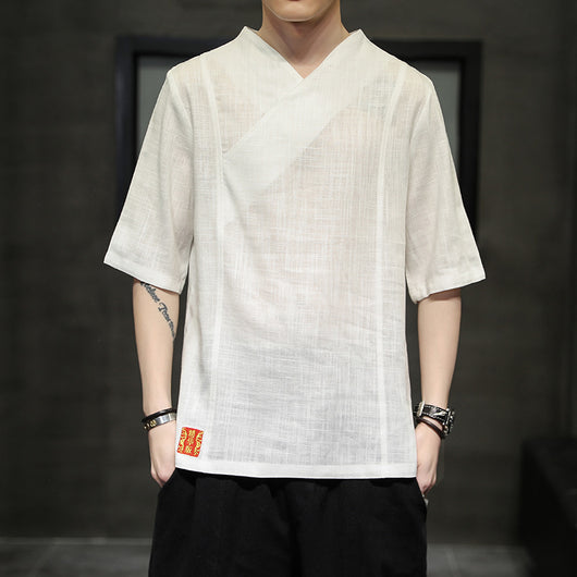 Camiseta V-Neck de Algodón y Lino con Estampado - Image 11