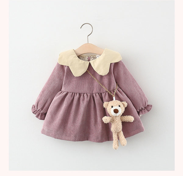 Vestido Bebé Osito Colores Puros en Pana Suave