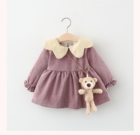 Vestido Bebé Osito Colores Puros en Pana Suave