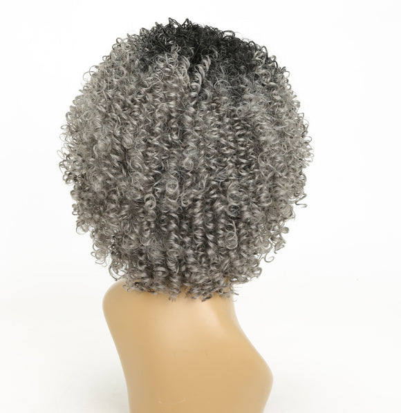 Peluca Rizada Mujer Cabello Sintético Gris Negro Resistente al Calor