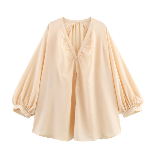 Blusa Holgada Cuello en V con Mangas Largas