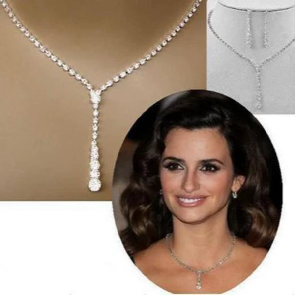 Conjunto de Joyería Nupcial Elegante con Cristales Brillantes - Collar y Aretes