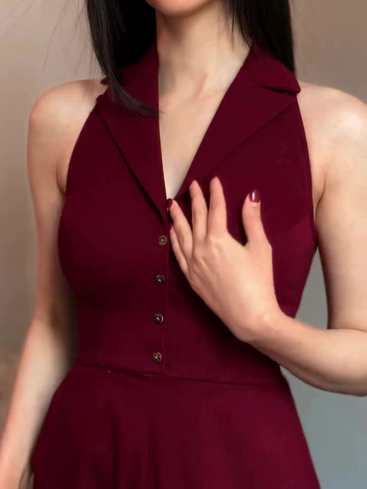 Jumpsuit Burgundy Elegante sin Espalda con Cordones - Image 6