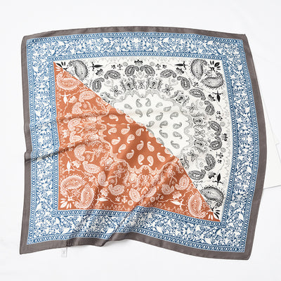 Pañuelo de Seda Cuadrado Retro con Diseño de Bloques Cashew - Image 8