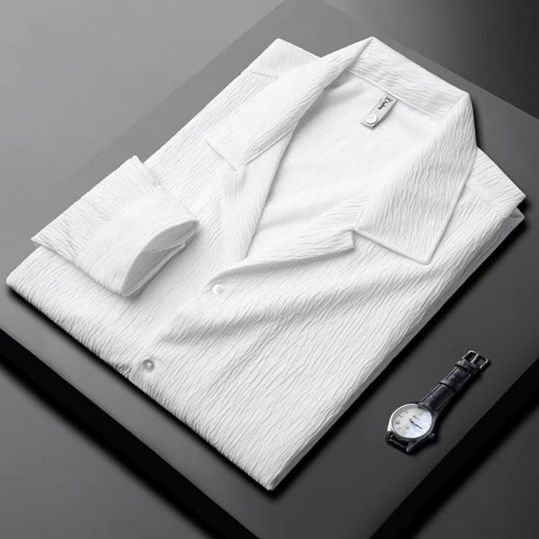 Camisa Manga Larga Cuello Cubano con Pliegues para Hombre