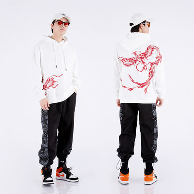 Sudadera Étnica con Capucha y Bordado de Fénix para Hombre