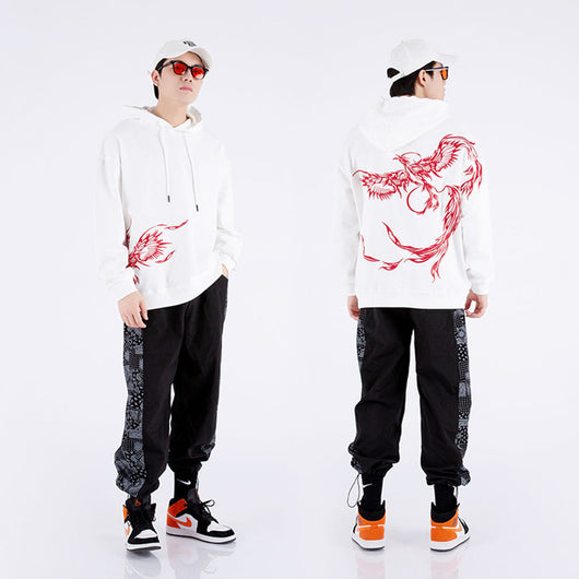 Sudadera Étnica con Capucha y Bordado de Fénix para Hombre