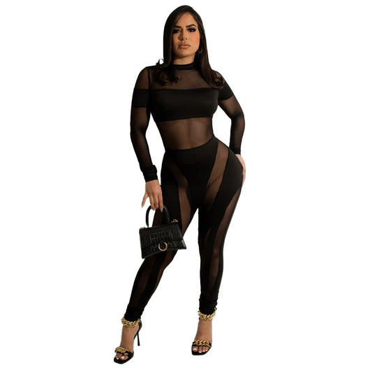 Jumpsuit Transparente con Detalles de Malla para Fiesta - Image 13