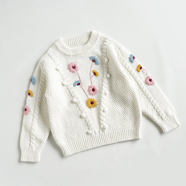 Suéter de Algodón para Bebé con Flores Bordadas a Mano