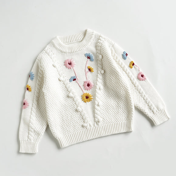 Suéter de Algodón para Bebé con Flores Bordadas a Mano