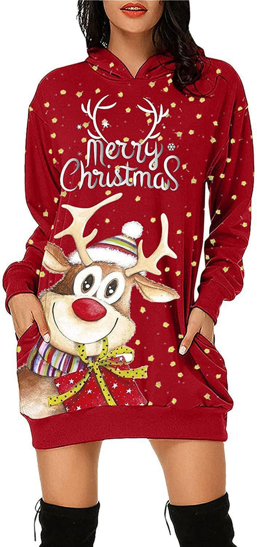Vestido Sudadera Navideño con Capucha para Mujer - Manga Larga Otoño - Image 6