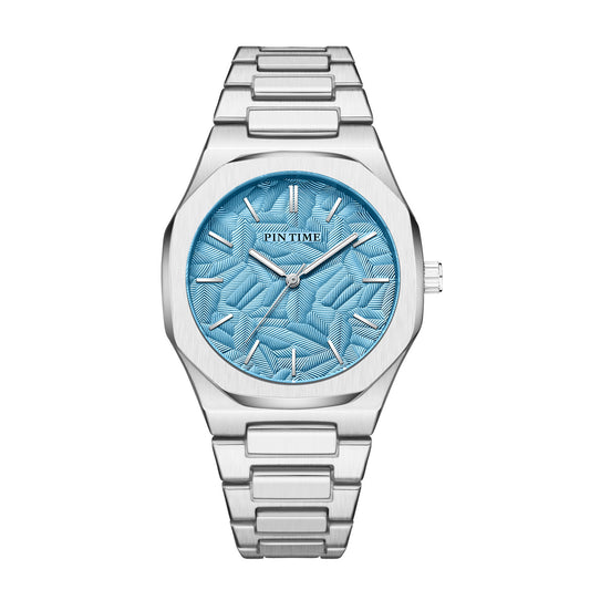 Reloj Impermeable para Hombre con Esfera Grabada en Relieve de Hoja de Palma