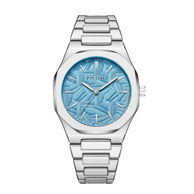 Reloj Impermeable para Hombre con Esfera Grabada en Relieve de Hoja de Palma