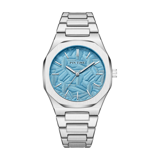 Reloj Impermeable para Hombre con Esfera Grabada en Relieve de Hoja de Palma