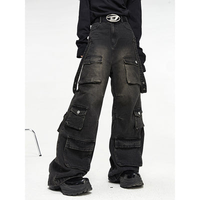 Pantalones Vaqueros Vintage de Pierna Ancha con Múltiples Bolsillos para Hombre - Image 11