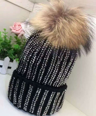 Gorro de Invierno Oversized con Pompón de Piel de Mapache y Zorro Real - Image 17
