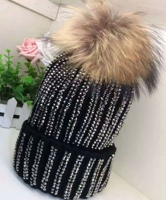 Gorro de Invierno Oversized con Pompón de Piel de Mapache y Zorro Real - Image 17