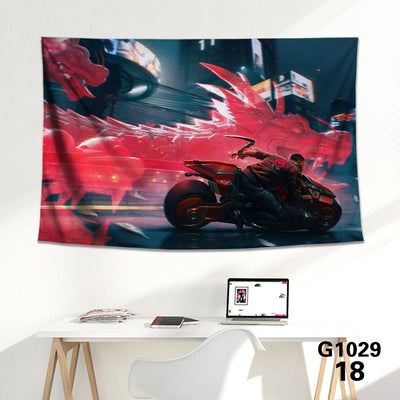 Cyberpunk 2077 tapestry featuring V and Jackie Welles with a neon-lit futuristic city skyline background. - Image 3