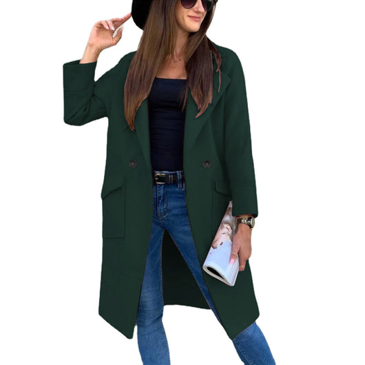 Abrigo de Lana con Cuello de Traje y Bolsillos Botón para Otoño e Invierno - Image 14