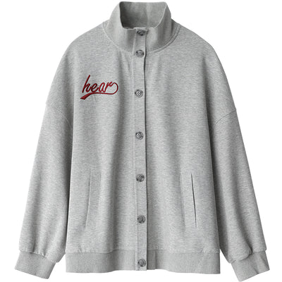 Chaqueta Casual Suelta con Cuello Alto y Letras Bordadas - Image 3