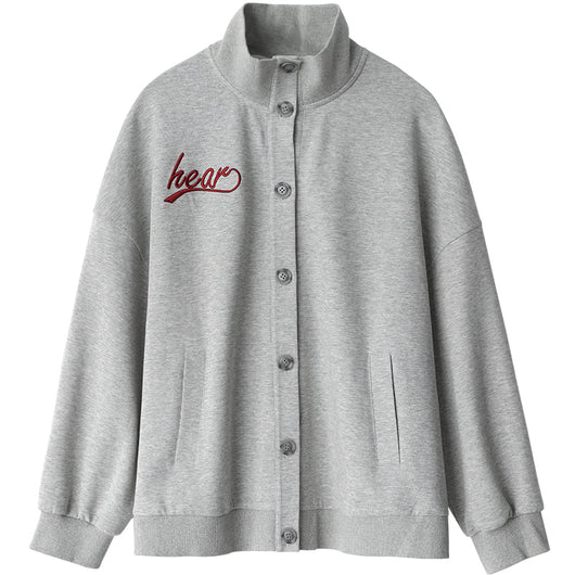 Chaqueta Casual Suelta con Cuello Alto y Letras Bordadas - Image 3