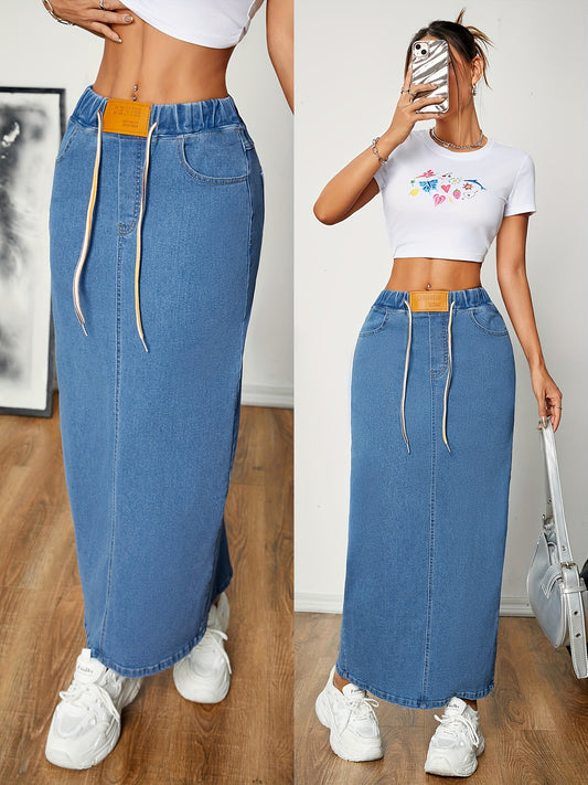 Falda Denim A-Línea con Cintura Ajustable para un Ajuste Personalizado - Image 2