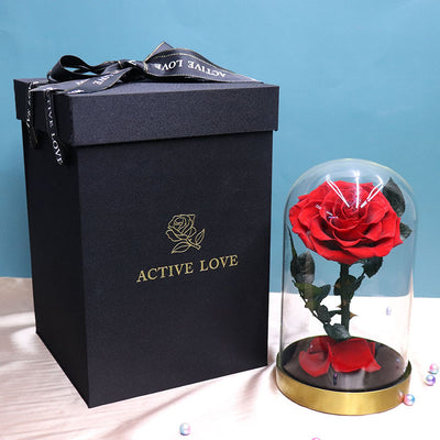 Caja de Regalo Flor Eterna con Base Metálica y Cubierta de Vidrio