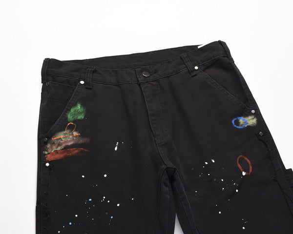 Jeans de Trabajo Micro-Acampanados con Detalles Grafiti Salpicado