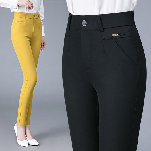 Pantalones Casuales Coreanos Cintura Alta Elásticos Ajustados Efecto Adelgazante - Image 3