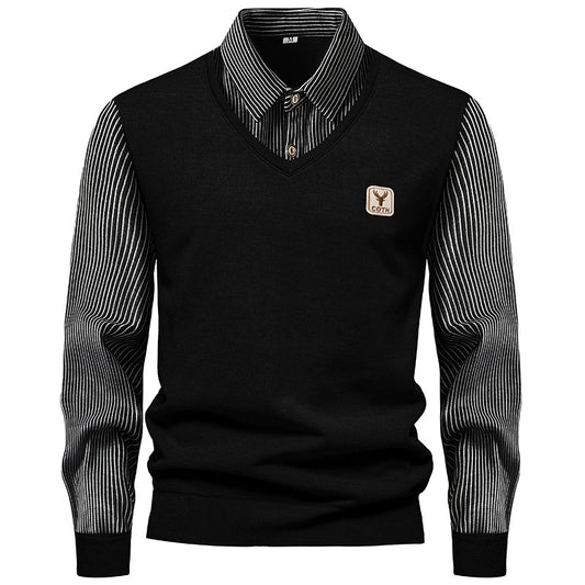 Camisa Térmica Hombre Manga Larga Efecto Doble Tela con Rayas y Forro Polar