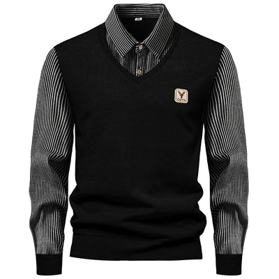 Camisa Térmica Hombre Manga Larga Efecto Doble Tela con Rayas y Forro Polar