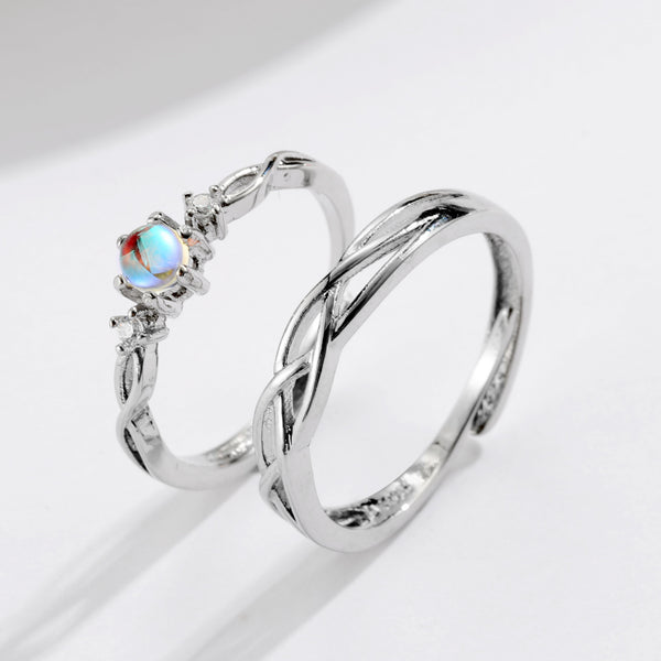 Anillos de Pareja Piedra Lunar Concéntrica en Plata Esterlina