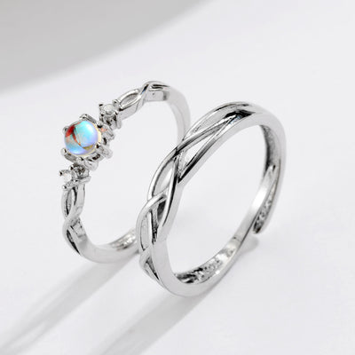 Anillos de Pareja Piedra Lunar Concéntrica en Plata Esterlina