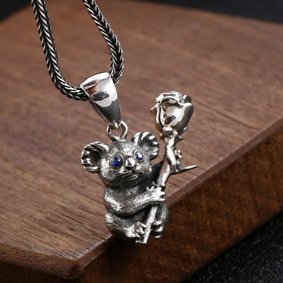 Collar de Plata Esterlina con Diseño de Koala y Flor de Rosa para Hombre y Mujer - Image 3