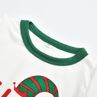 Green and white Christmas elf pajama set with a long-sleeve top and striped pants for parent-child matching. - Image 13