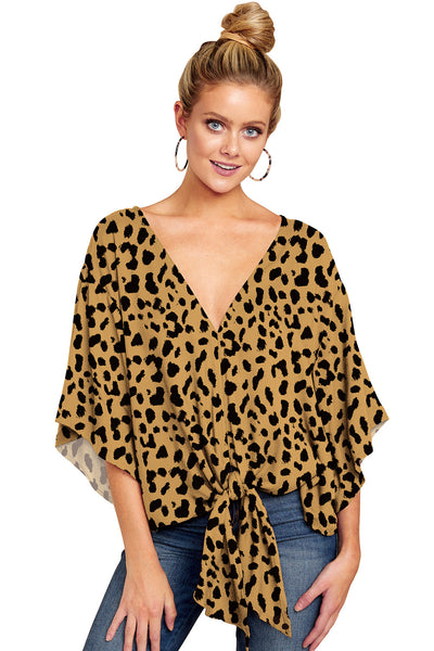 Blusa Leopardo Mujer con Nudo Floral y Mangas Murciélago - Oversize Verano - Image 16