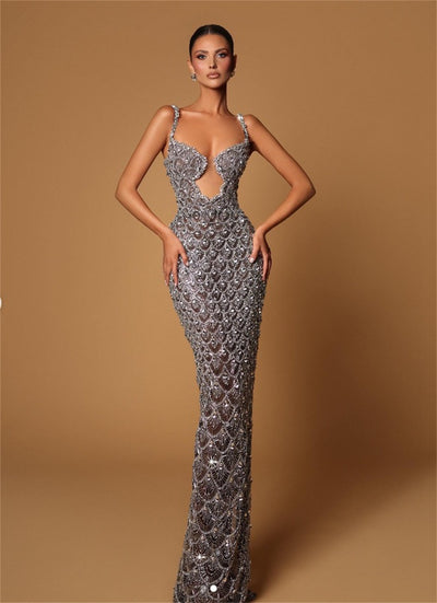 Vestido Largo Elegante Espalda Descubierta con Lentejuelas y Tirantes - Image 8