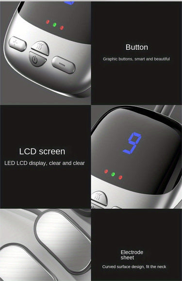 Red mini portable cervical massager with a pendant design, featuring an LCD screen and control buttons. - Image 9