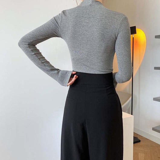 Blusa Básica de Cuello V y Manga Larga para Mujer - Image 4