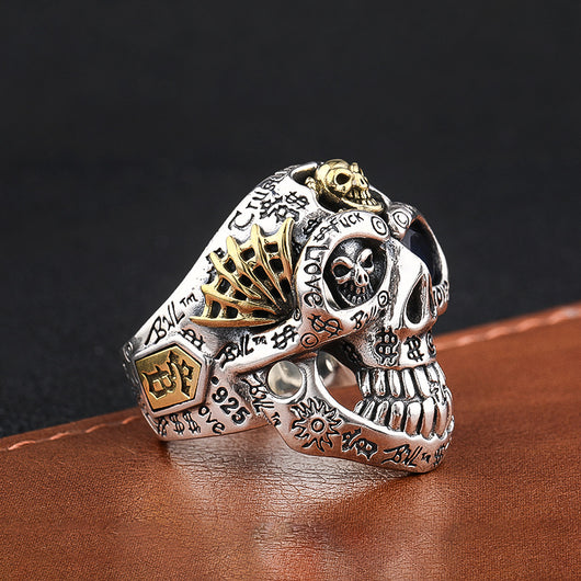 Anillo de Plata Esterlina para Hombre con Diseño de Calavera Dominante - Image 7