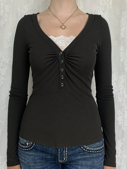 Blusa Ajustada de Punto Francés con Escote V y Pliegues en el Pecho - Image 10