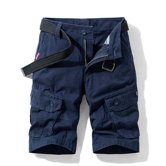 Pantalones Cortos Cargo Multibolsillos de Color Liso para Hombre