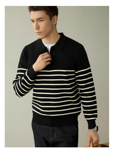 Suéter Business Casual con Cierre Medio y Rayas para Hombre - Image 11