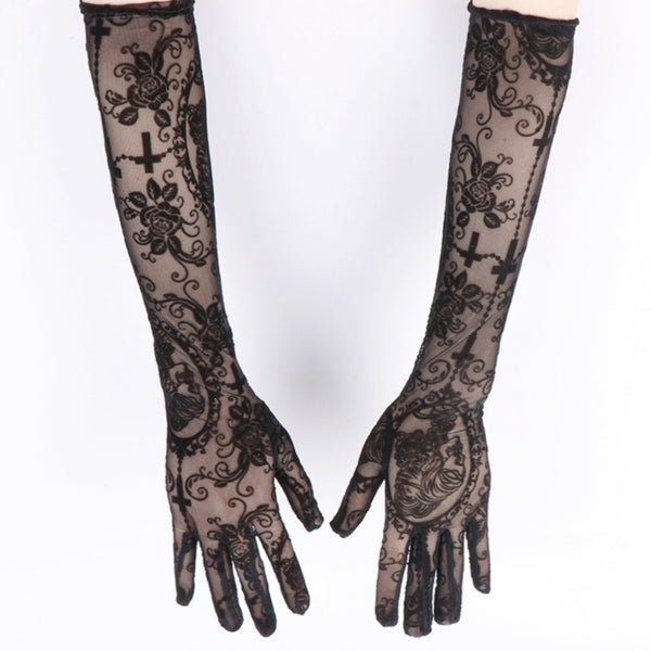 Guantes Largos de Encaje con Calavera para Disfraz de Halloween - Image 6