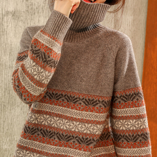 Suéter Tejido Jacquard Cuello Alto Mujer Oversize