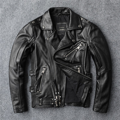 Chaqueta de Cuero para Motociclista Ajuste Slim Primera Capa