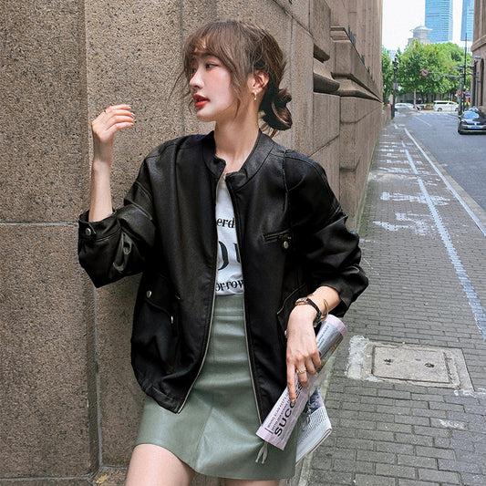 Chaqueta de Cuero Motociclista Estilo Retro Otoñal