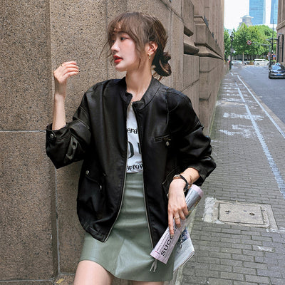 Chaqueta de Cuero Motociclista Estilo Retro Otoñal