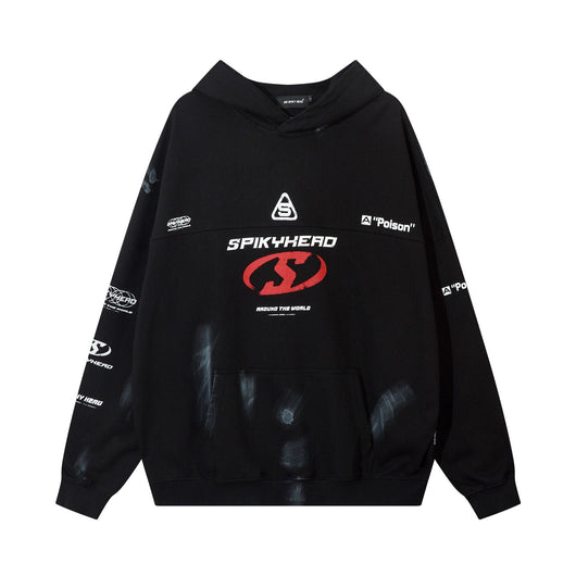 Sudadera con Capucha Estilo Urbano Letras Desgastadas Americana - Image 6